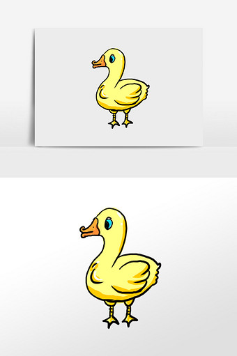 黄色卡通鸭子手绘元素插画图片