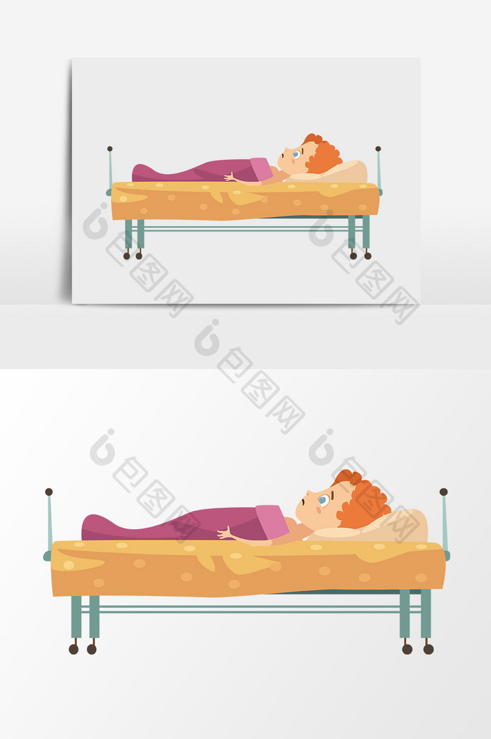 矢量卡通躺在床上孩子