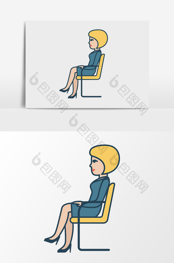 卡通手绘坐着商务女人
