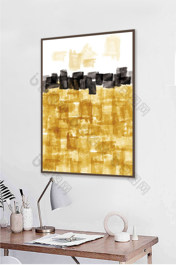 手绘抽象水彩金箔色块客厅装饰画