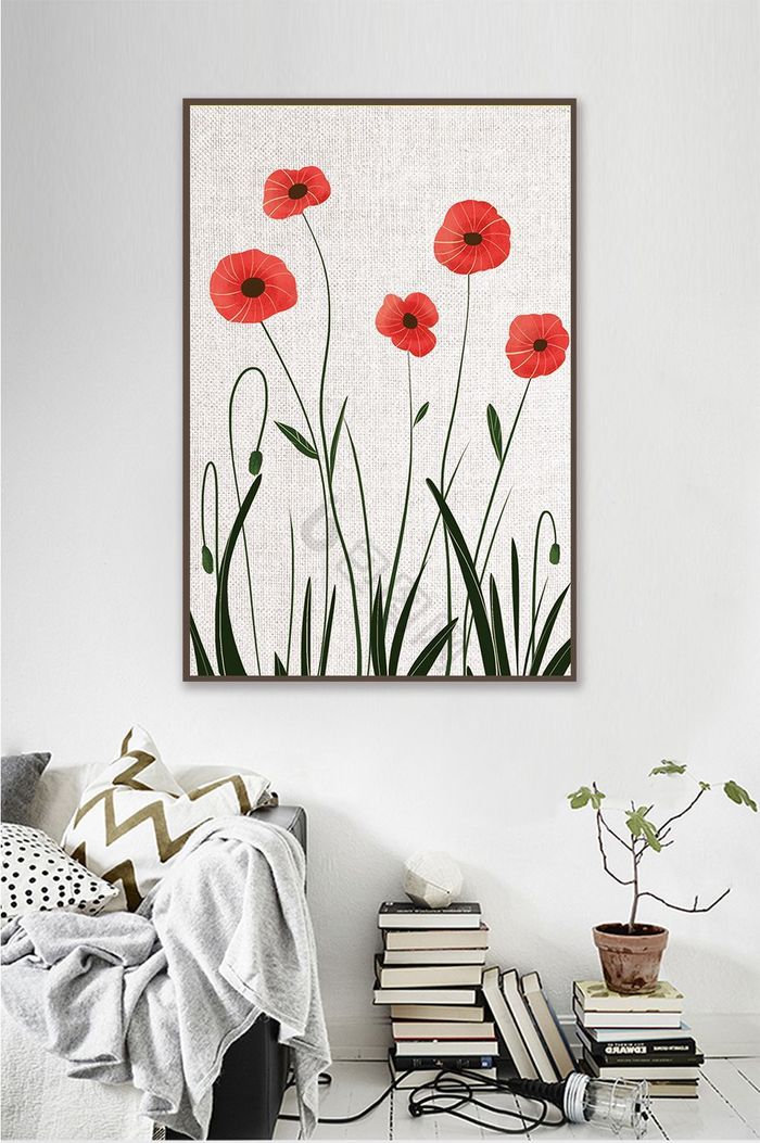 北欧现代艺术植物花卉装饰画卧室挂画图片