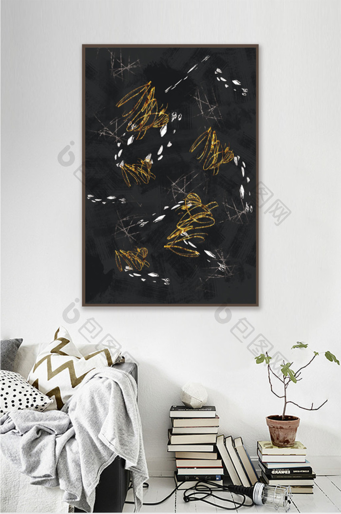 手绘抽象灵感空间客厅装饰画-手绘抽象灵感空间客厅装饰画效果图-【包图网】
