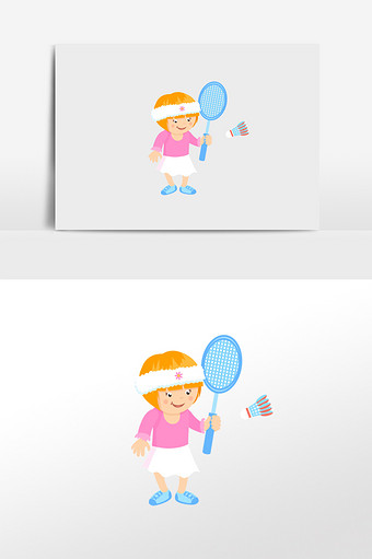 清新小女孩打羽毛球插画元素图片