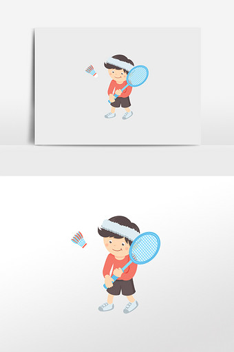 清新小男孩打羽毛球插画元素图片