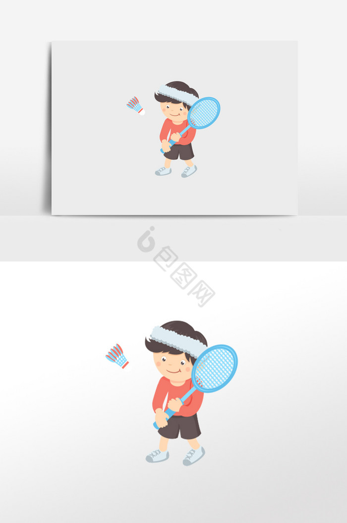 小男孩打羽毛球插画图片