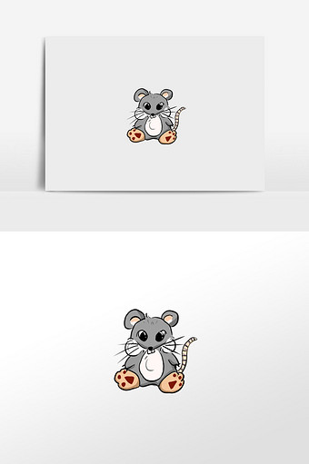 灰色卡通老鼠手绘元素插画图片