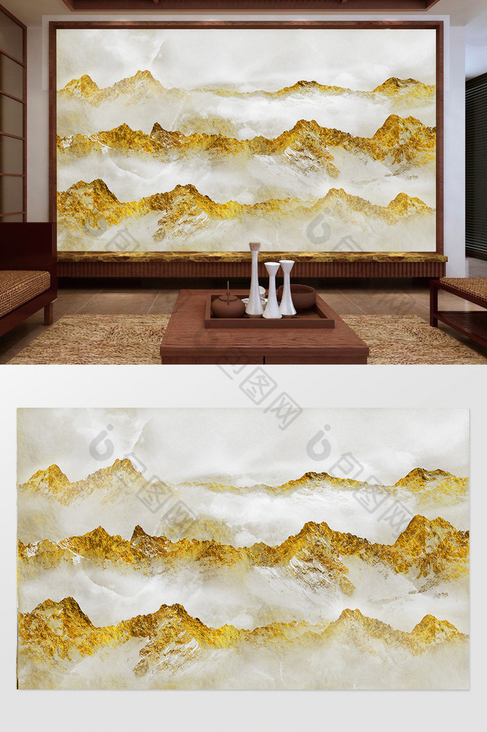 抽象金色写意山水背景墙