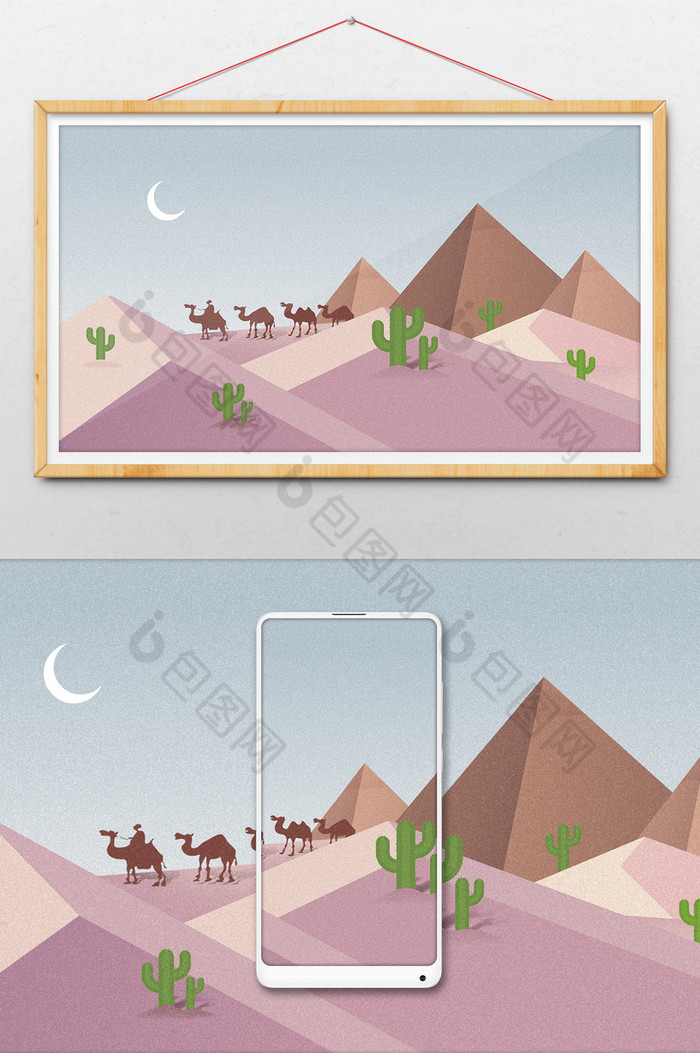 沙漠风景仙人掌金字塔插画图片图片