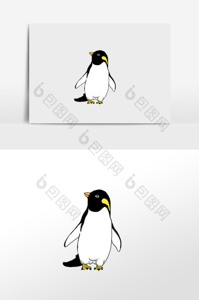 黑白卡通王企鹅手绘元素插画