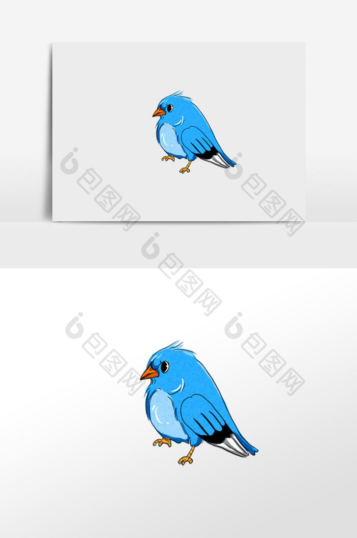 蓝色卡通可爱小鸟手绘元素插画