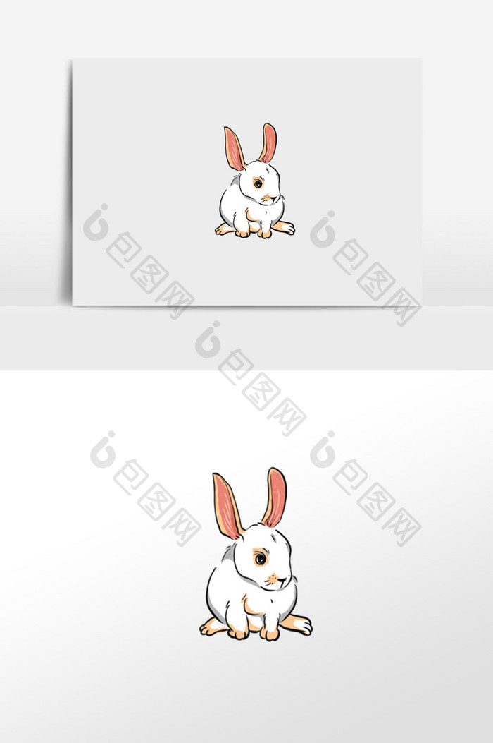 白色卡通白兔手绘元素插画