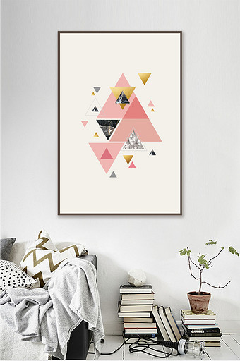 北欧抽象几何三角形图形金箔客厅装饰画图片