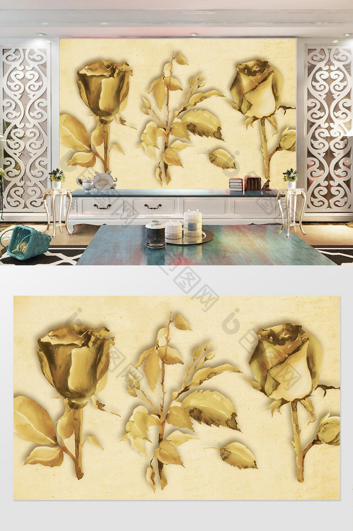 3d立体奢华金色花朵电视墙 图片下载 包图网 3d立体奢华金色花朵电视墙 图片下载 包图网