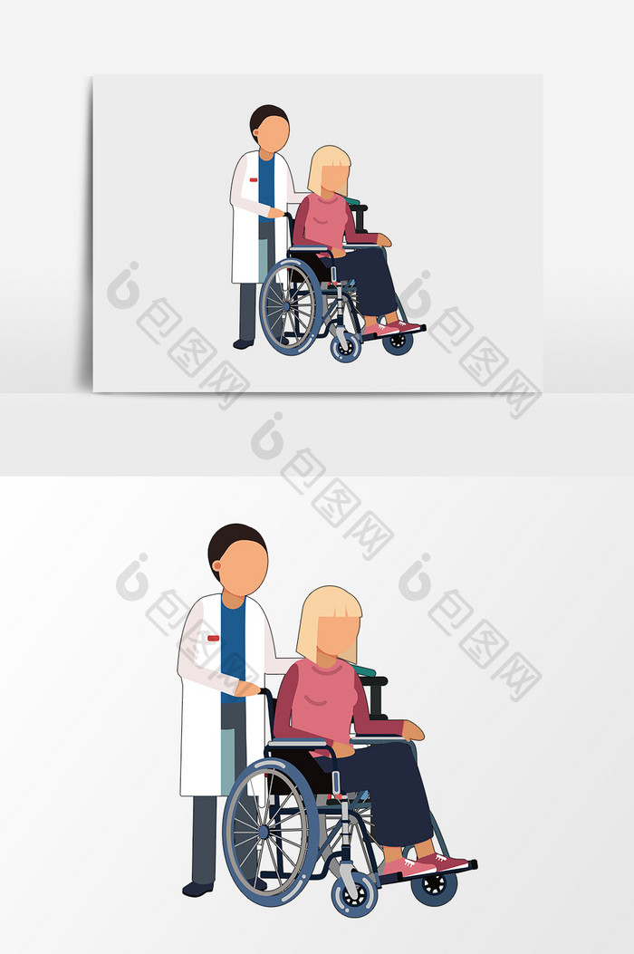 卡通手绘轮椅病人医生