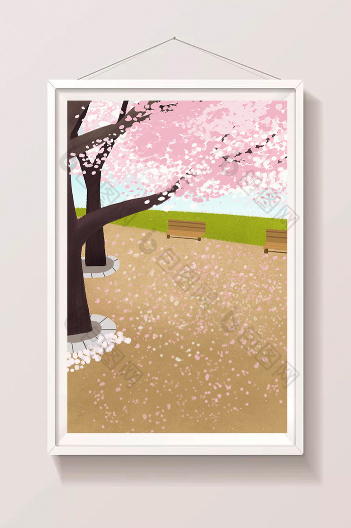 樱花树下手绘插画背景