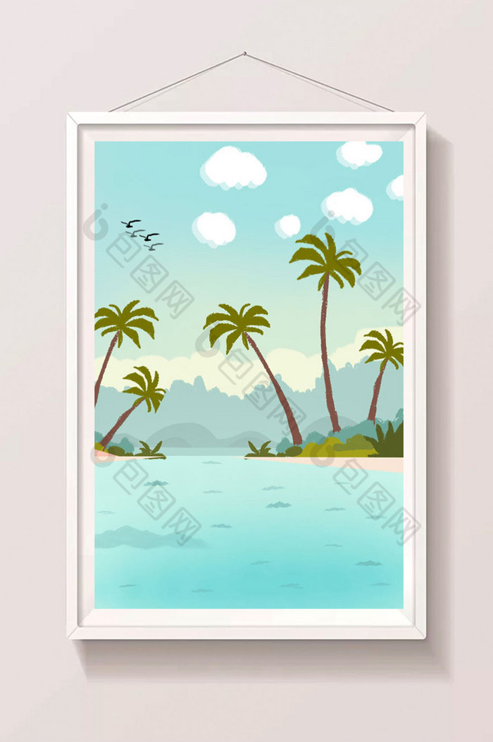 唯美小清新夏日海滩椰子树海边背景图