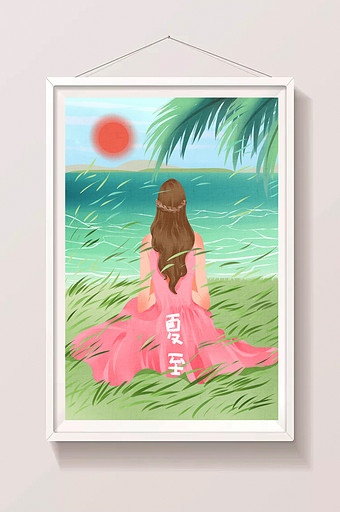 清新唯美女性海边度夏度假插画图片