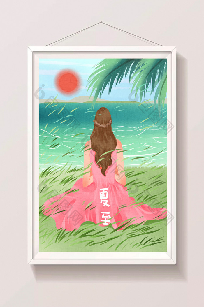 清新唯美女性海边度夏度假插画