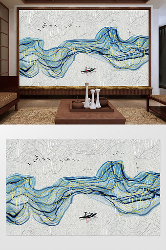 中式新中式抽象山水意境电视背景墙图片