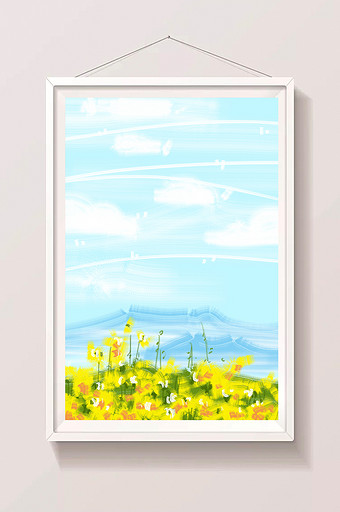 黄色卡通背景油菜花手绘风景背景素材图片