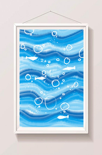 蓝色夏日海洋元素手绘卡通插画背景素材图片