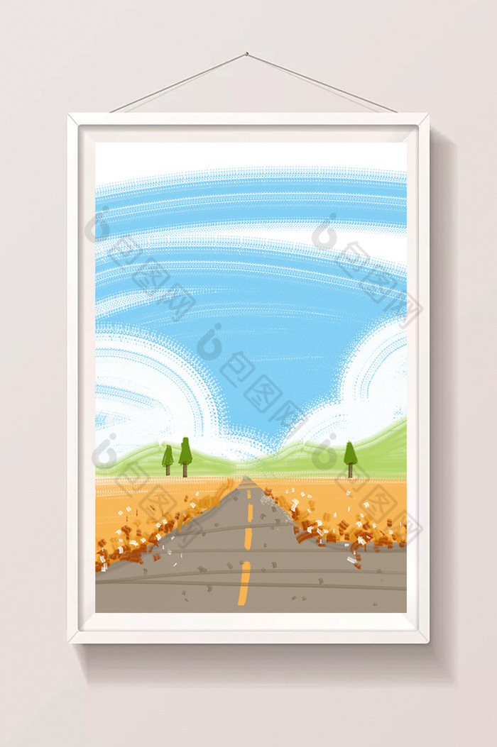 暖色调夏日沙漠公路插画图片图片