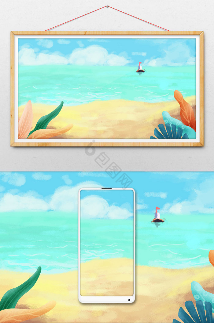 夏天清凉度假沙滩海洋插画图片