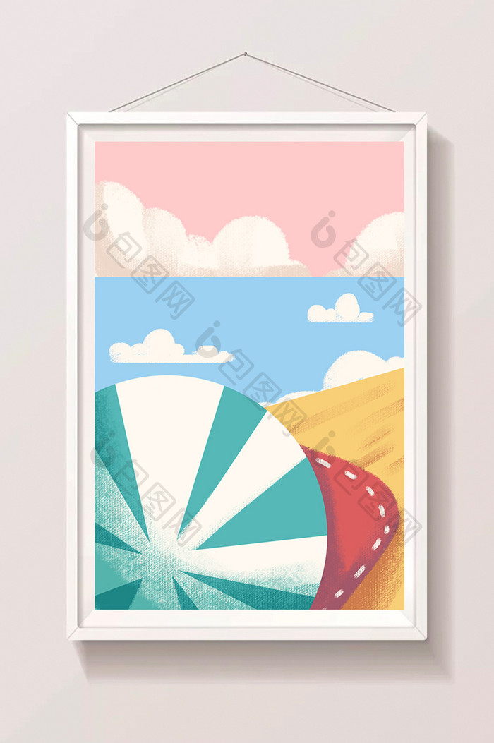 糖果色扁平风格沙滩遮阳伞背景插画