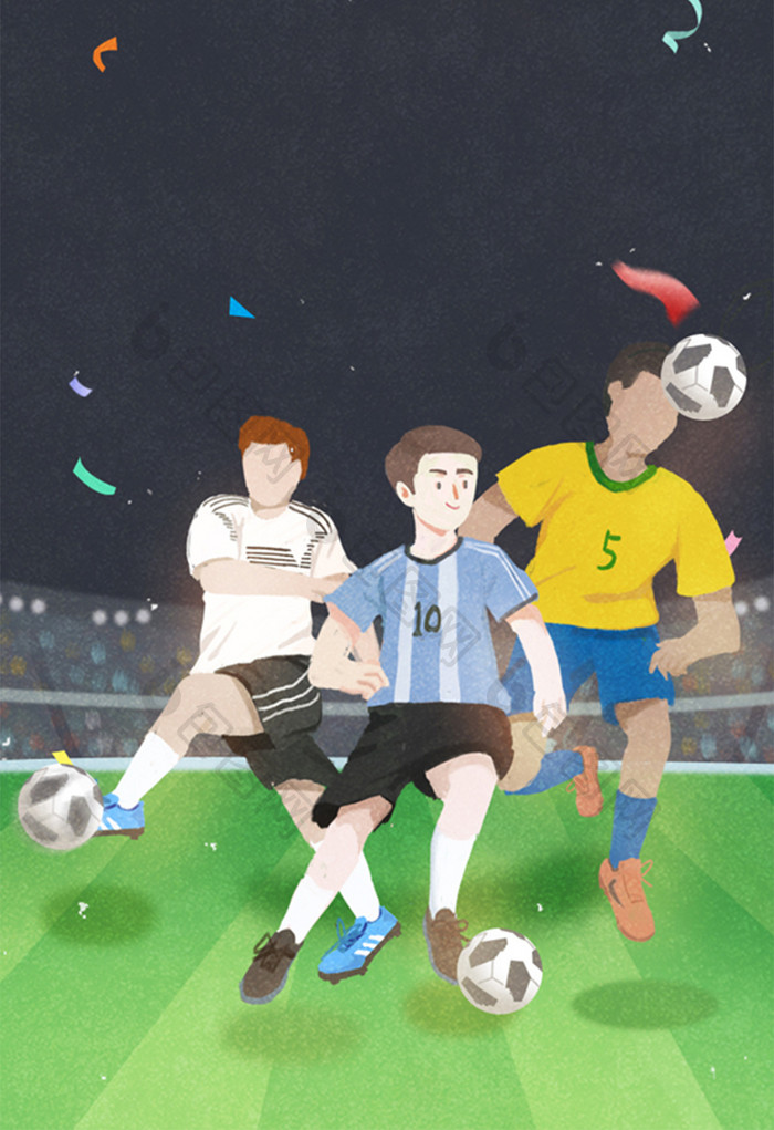 卡通世界杯踢球插画