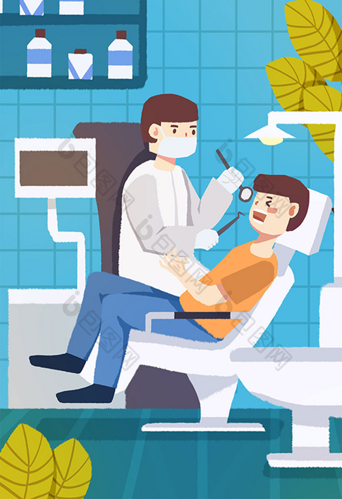 卡通社会医疗民生牙医看牙牙疼蛀牙插画