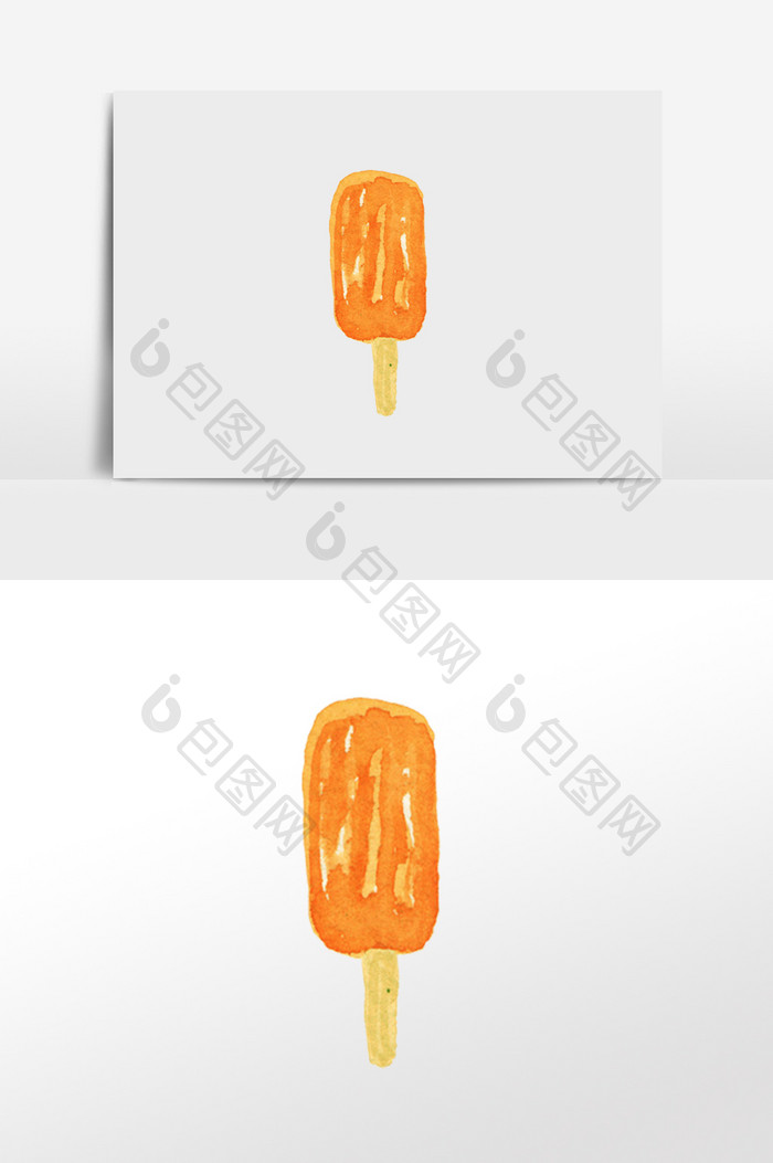 夏日清凉水彩橙色冰棒插画元素
