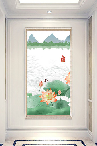 中式唯美荷花现代客厅装饰画图片