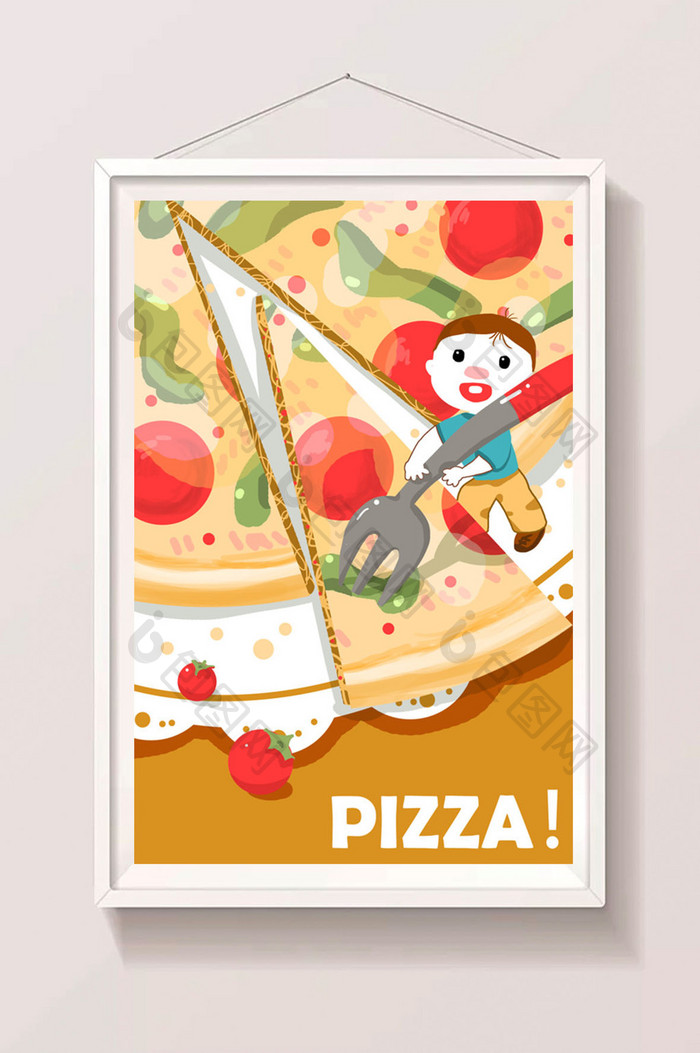 小清新披萨PIZZA美食人物卡通手插画