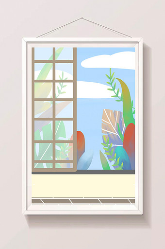 彩色奇幻植物之窗插画图片