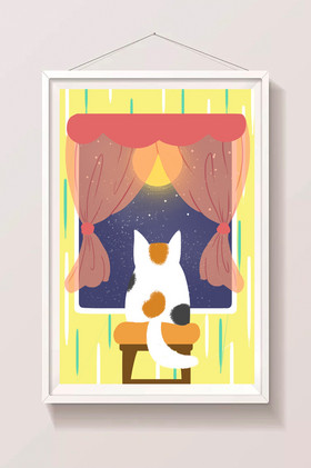 夜光星空下的胖猫图片