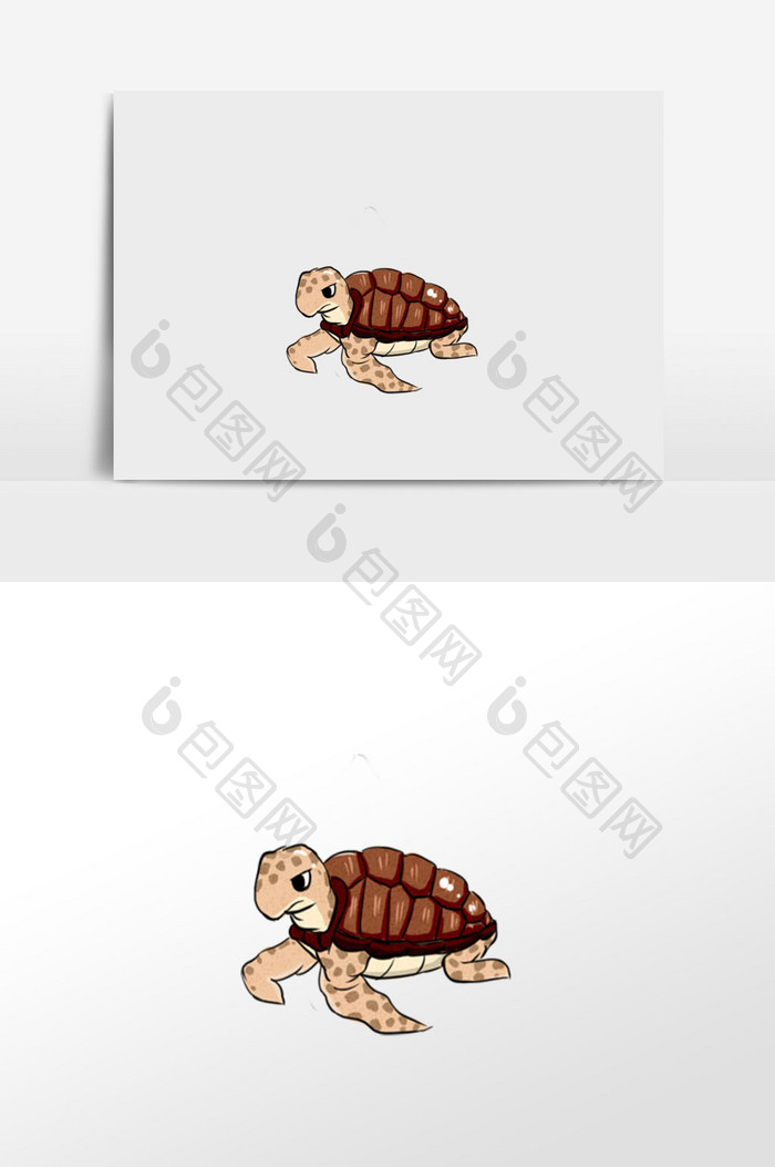 棕色卡通海龟手绘元素插画