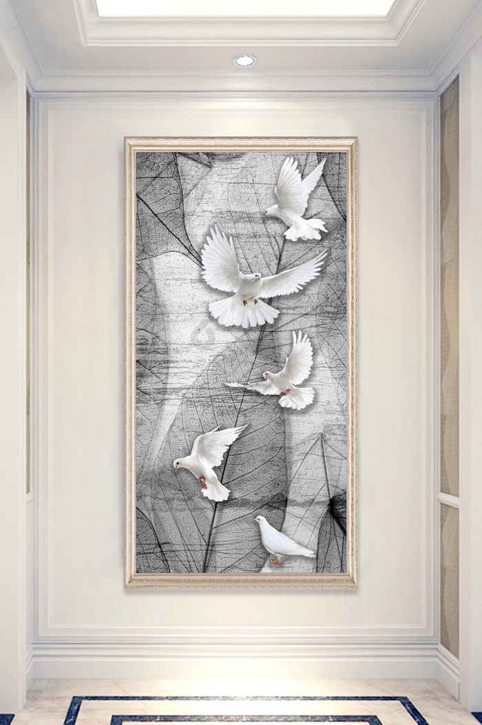现代风格抽象叶子白鸽玄关装饰画图片