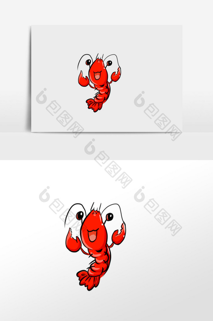 红色卡通小龙虾手绘元素插画