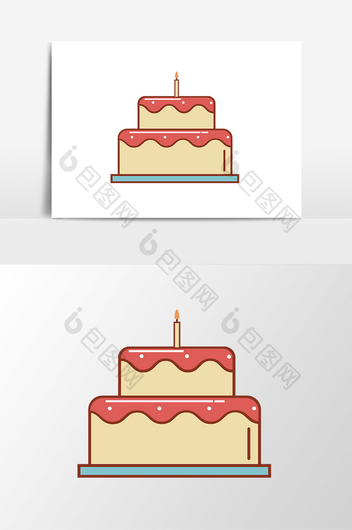 手绘矢量双层蜡烛生日蛋糕元素