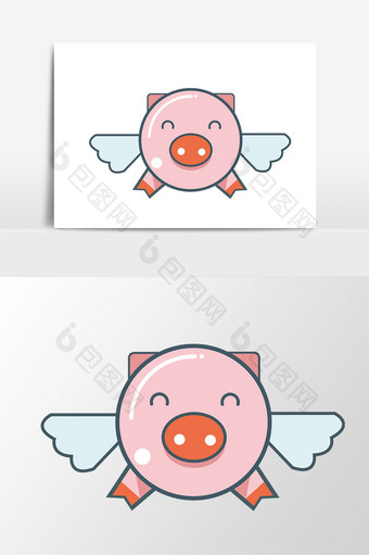 矢量手绘粉色可爱翅膀小猪元素图片
