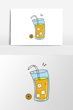 手绘卡通可爱冰块柠檬汽水元素