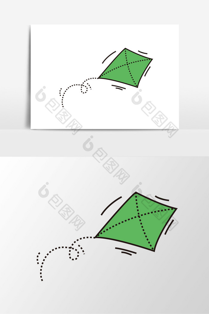 矢量手绘绿色玩具风筝元素