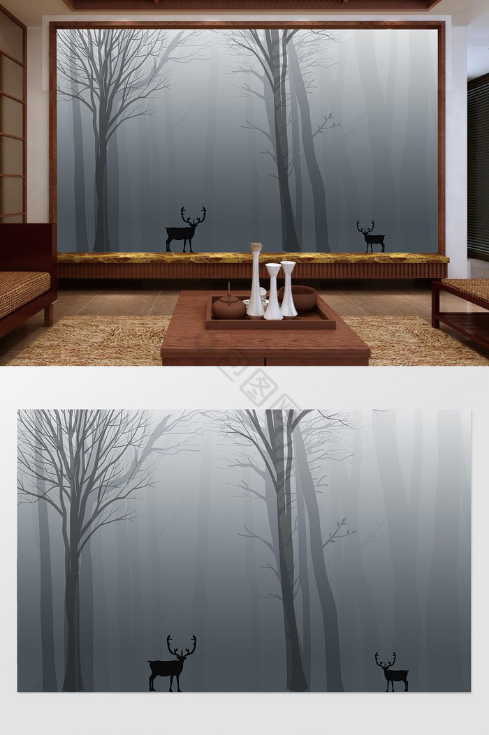 新中式抽象森林印象图片