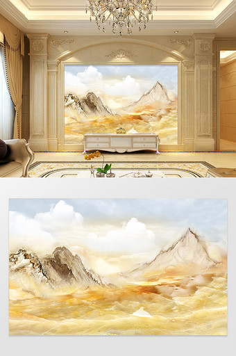 大理石纹新中式山水背景墙图片