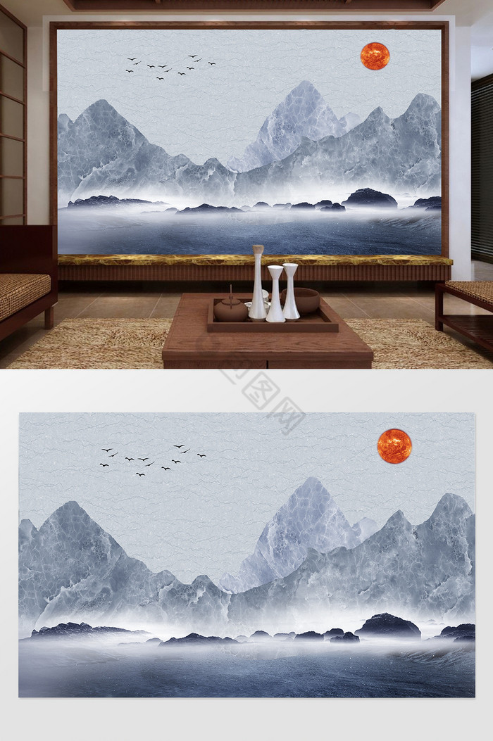 新中式背景墙抽象艺术背景墙山水间图片