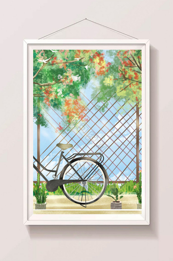 夏日自行车风景图片