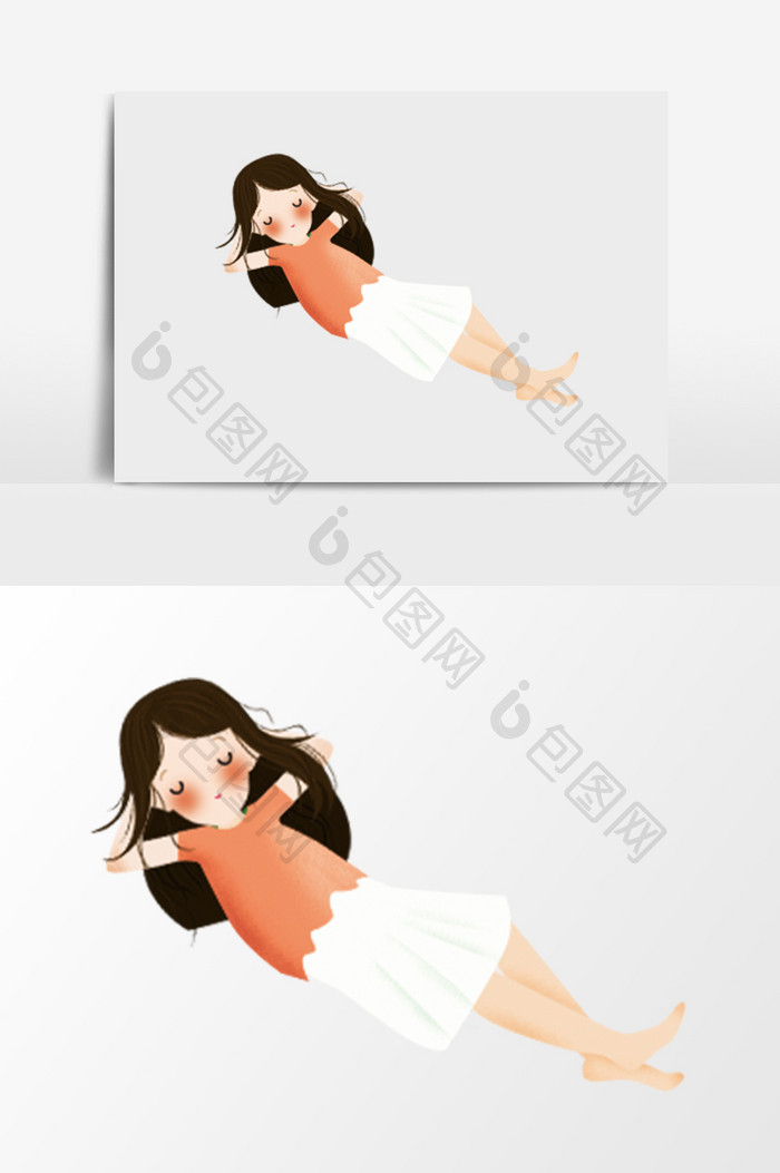 手绘卡通漫画睡觉少女