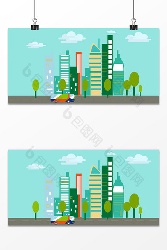 绿色扁平化建筑背景图片