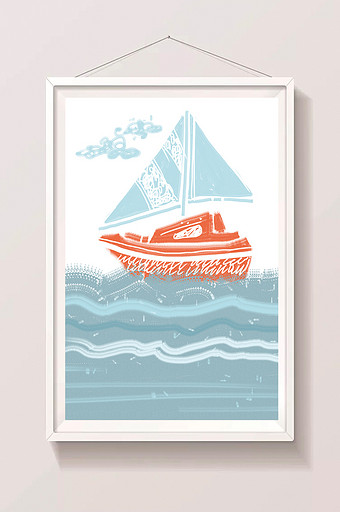 蓝色夏日海洋帆船卡通插画手绘插画背景素材图片