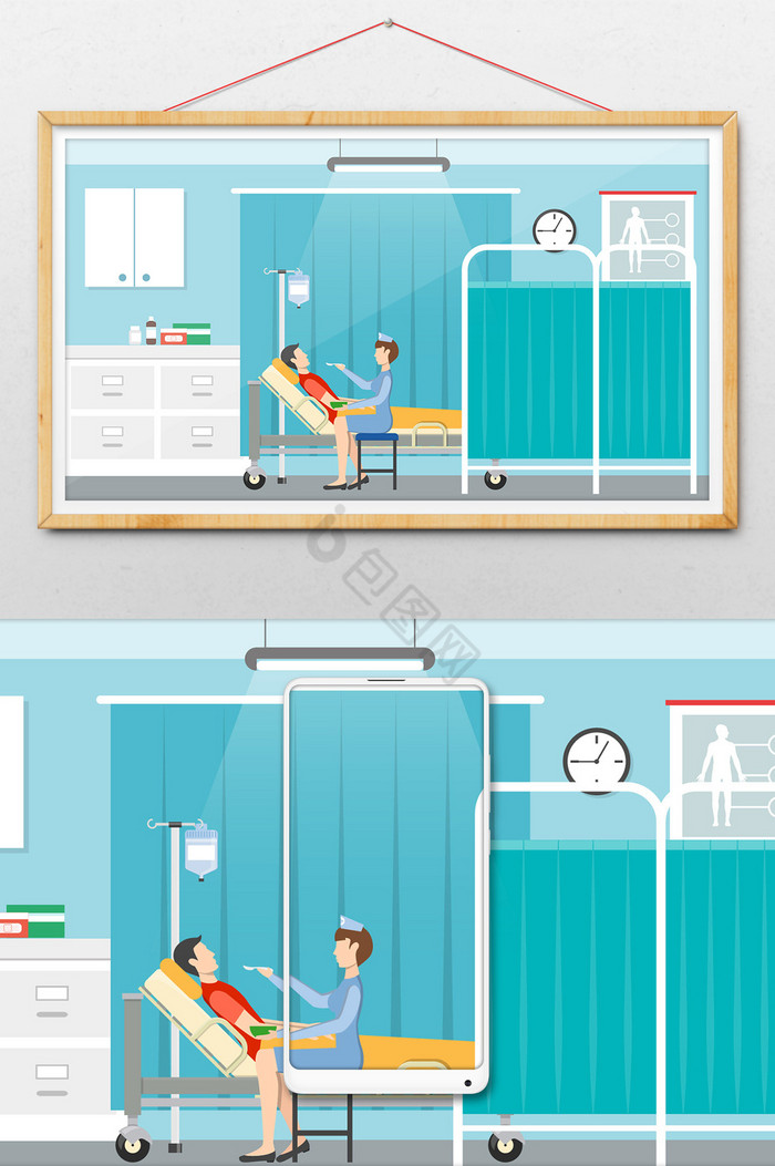 病人休养护士护理插画图片